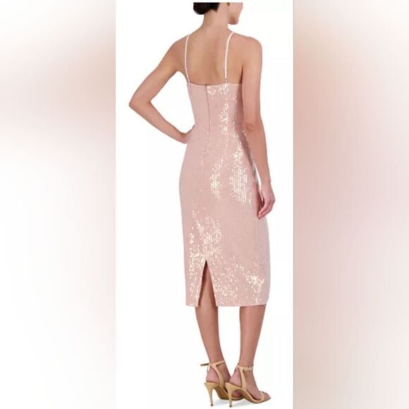 Eliza J Sequined Rosette Halter Midi Dress NWT size 10 Pink - Picture 2 of 6